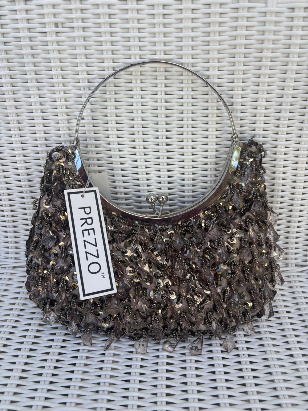 Prezzo Taupe Metallic Beaded Evening Clutch